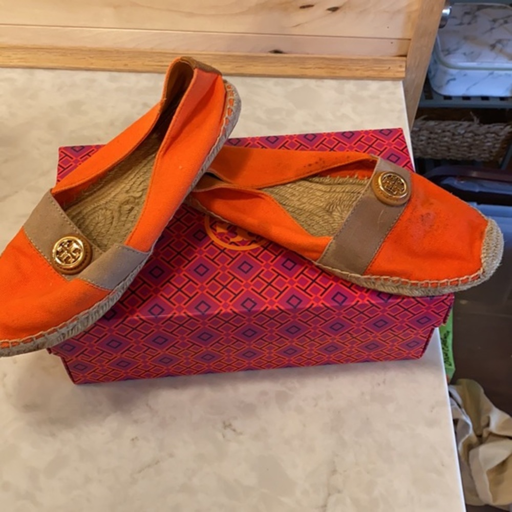 TORY BURCH Orange Canvas Espidrille with leather …